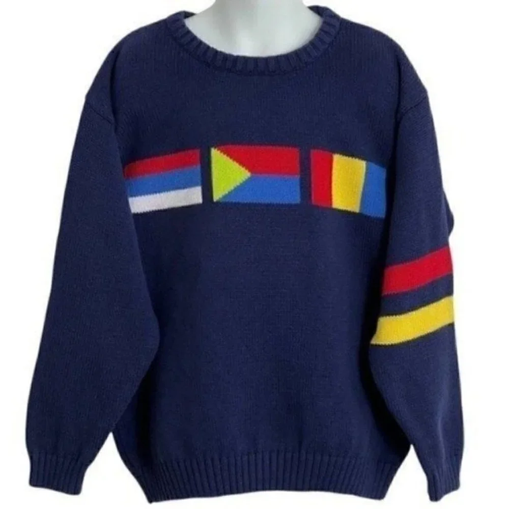 VINTAGE Gymboree kids colorful sweater size XL blue With Colorful flags And Stri